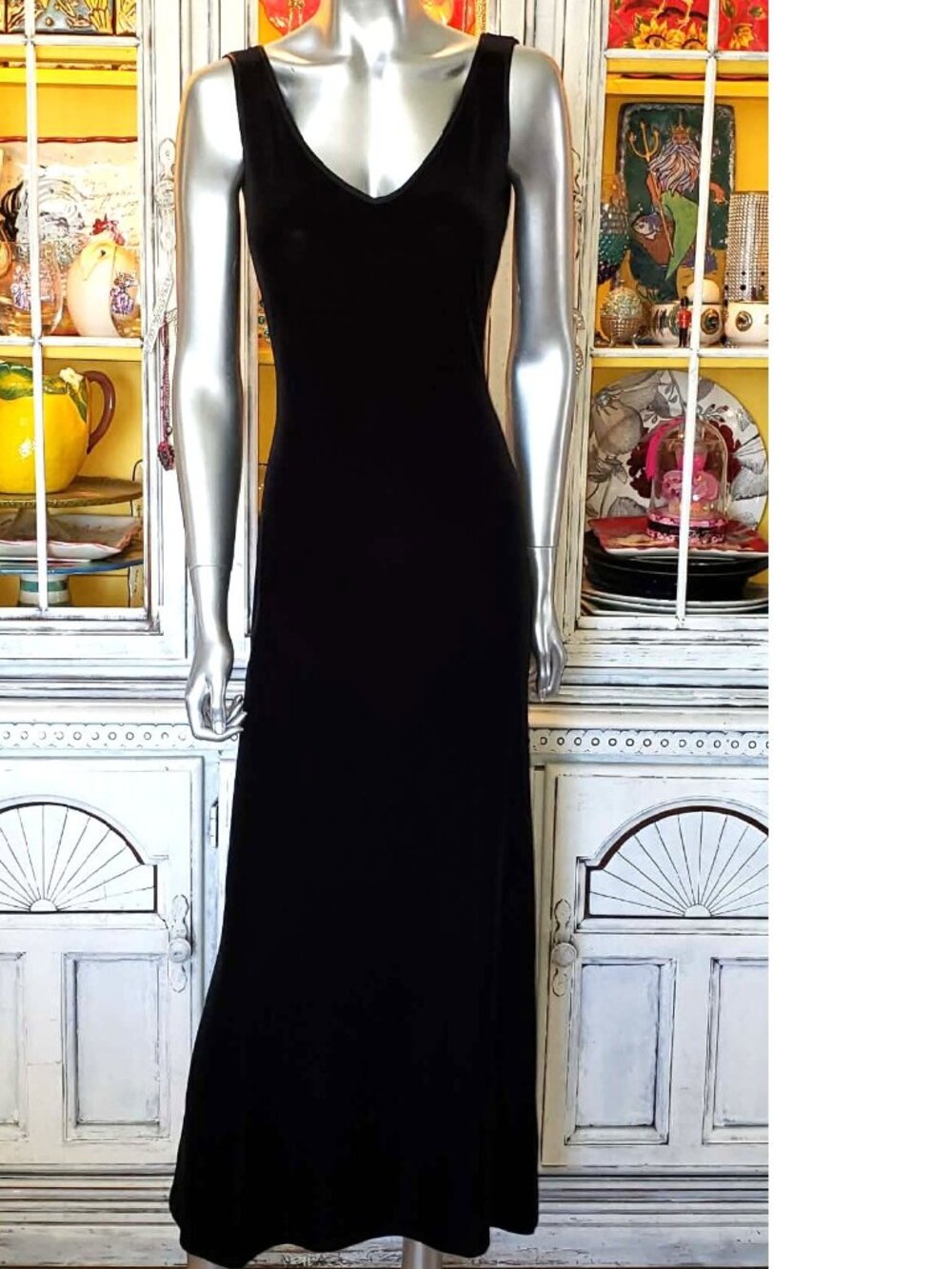 Vintage Betsey Johnson Slip Dress Evening 90s Black Velvet Backless Rose Floral - Picture 3 of 16